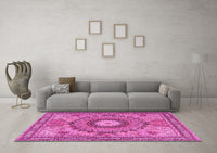 Machine Washable Medallion Pink Traditional Rug, wshtr4629pnk