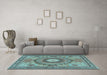 Machine Washable Medallion Light Blue Traditional Rug in a Living Room, wshtr4629lblu