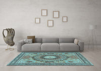 Machine Washable Medallion Light Blue Traditional Rug, wshtr4629lblu