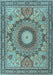 Machine Washable Medallion Light Blue Traditional Rug, wshtr4629lblu