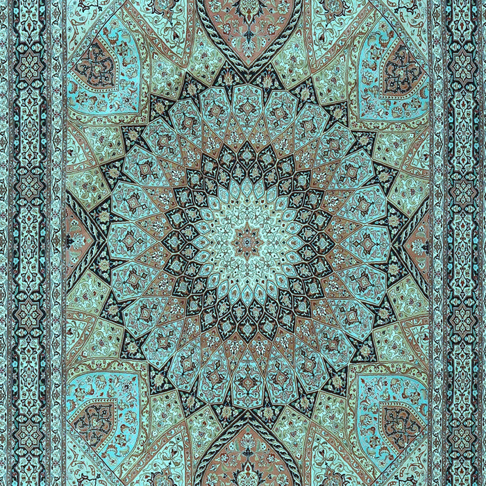 Machine Washable Medallion Light Blue Traditional Rug, wshtr4629lblu