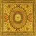 Square Machine Washable Medallion Yellow Traditional Rug, wshtr4629yw