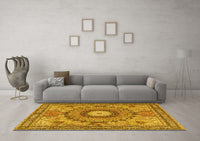 Machine Washable Medallion Yellow Traditional Rug, wshtr4629yw