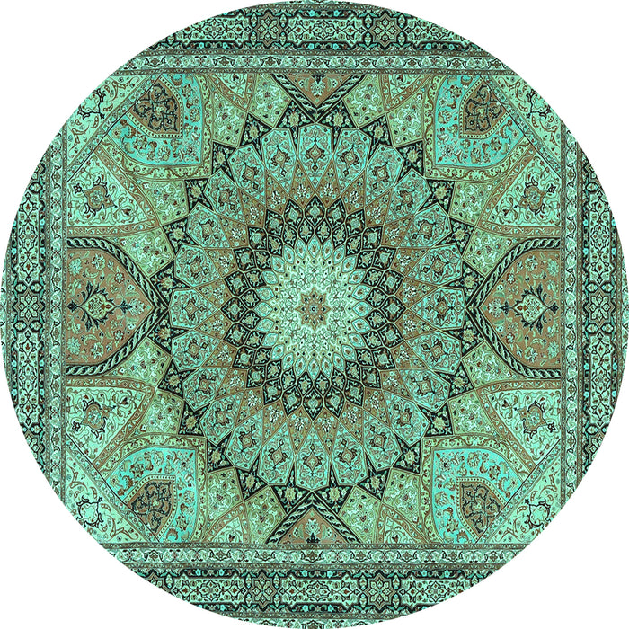 Round Medallion Turquoise Traditional Rug, tr4629turq
