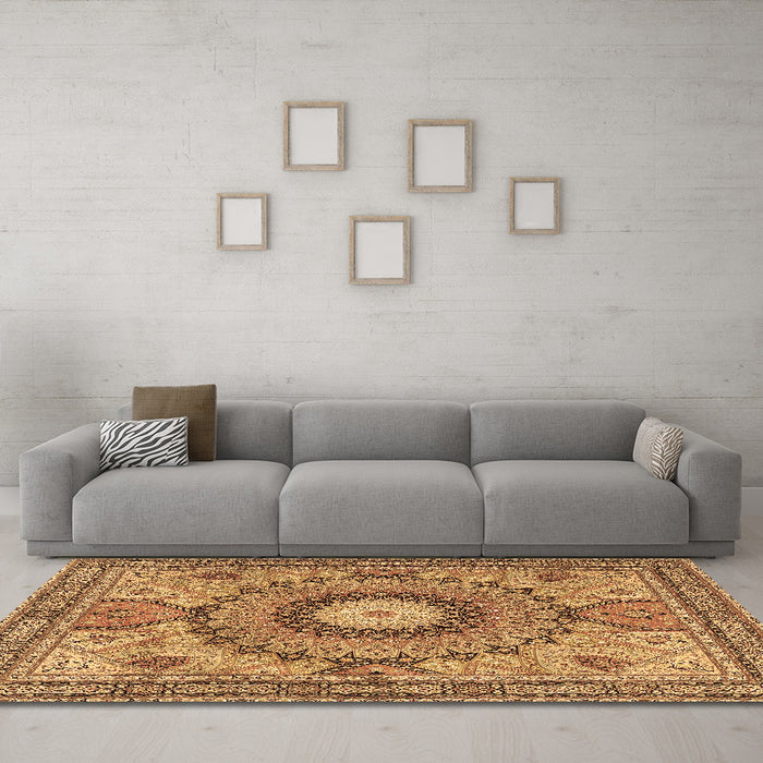 Machine Washable Medallion Brown Traditional Rug in a Living Room,, wshtr4629brn