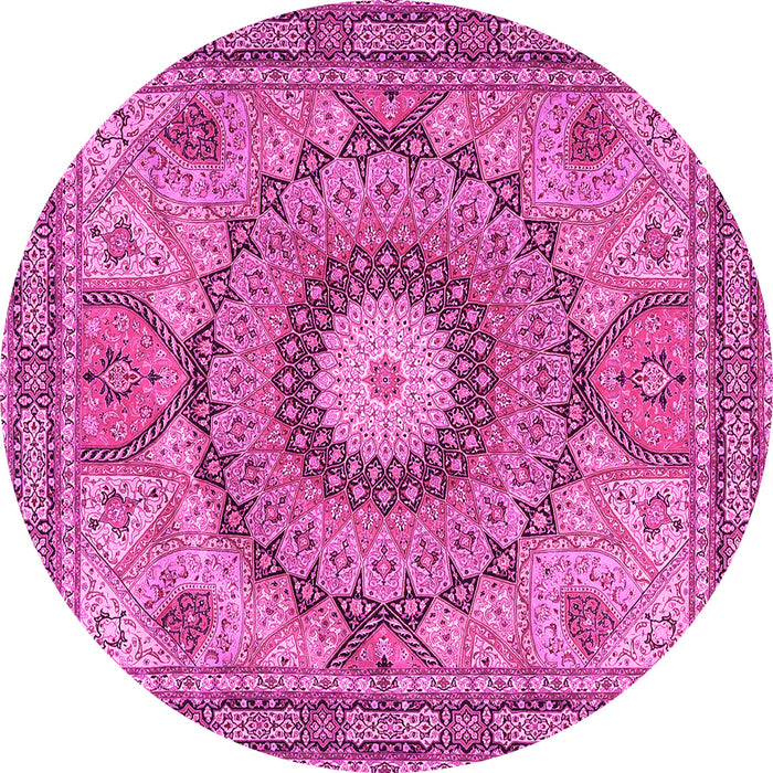 Round Machine Washable Medallion Pink Traditional Rug, wshtr4629pnk