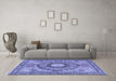 Machine Washable Medallion Blue Traditional Rug in a Living Room, wshtr4629blu