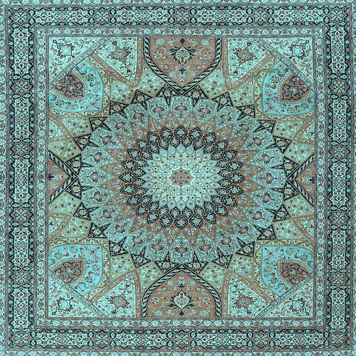 Square Machine Washable Medallion Light Blue Traditional Rug, wshtr4629lblu