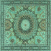 Square Machine Washable Medallion Turquoise Traditional Area Rugs, wshtr4629turq