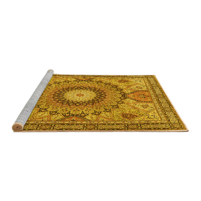 Sideview of Machine Washable Medallion Yellow Traditional Rug, wshtr4629yw