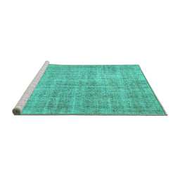 Sideview of Machine Washable Persian Turquoise Traditional Area Rugs, wshtr462turq