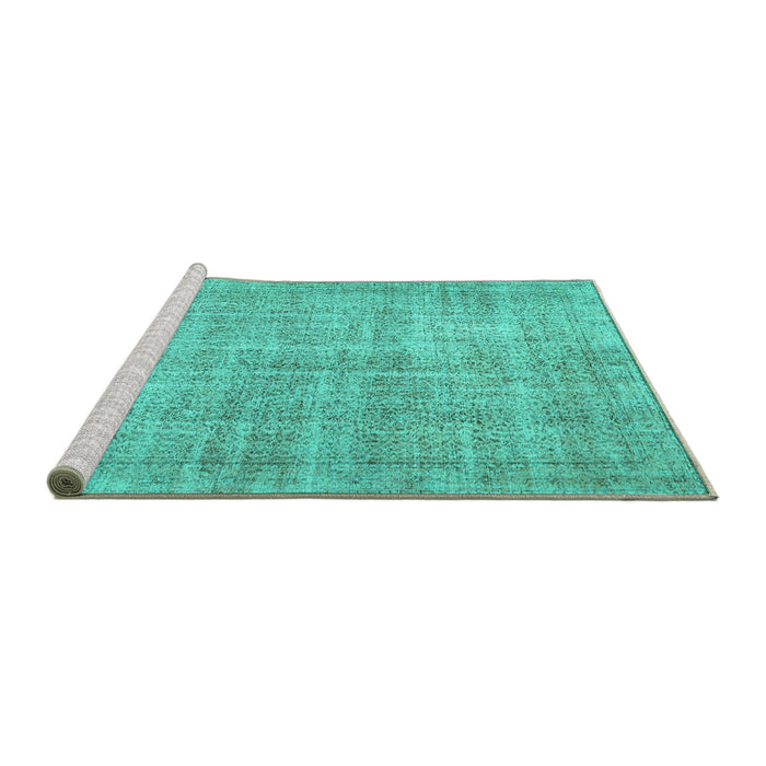 Sideview of Machine Washable Persian Turquoise Traditional Area Rugs, wshtr462turq