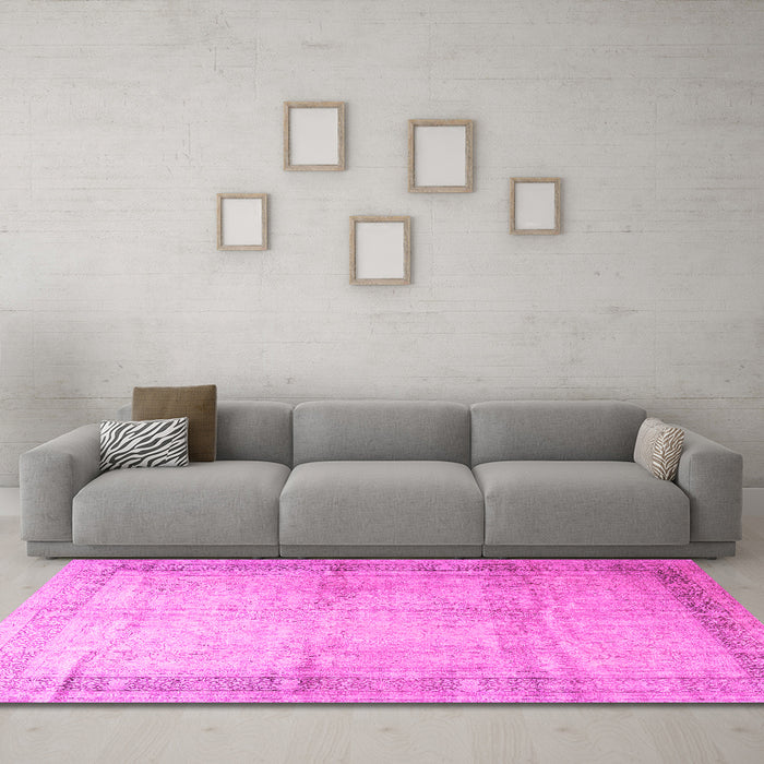 Machine Washable Persian Pink Traditional Rug in a Living Room, wshtr4630pnk
