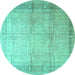Round Persian Turquoise Traditional Rug, tr4630turq