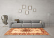 Machine Washable Medallion Orange Traditional Area Rugs in a Living Room, wshtr4631org