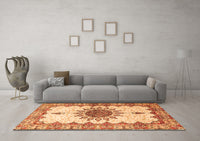 Machine Washable Medallion Orange Traditional Rug, wshtr4631org