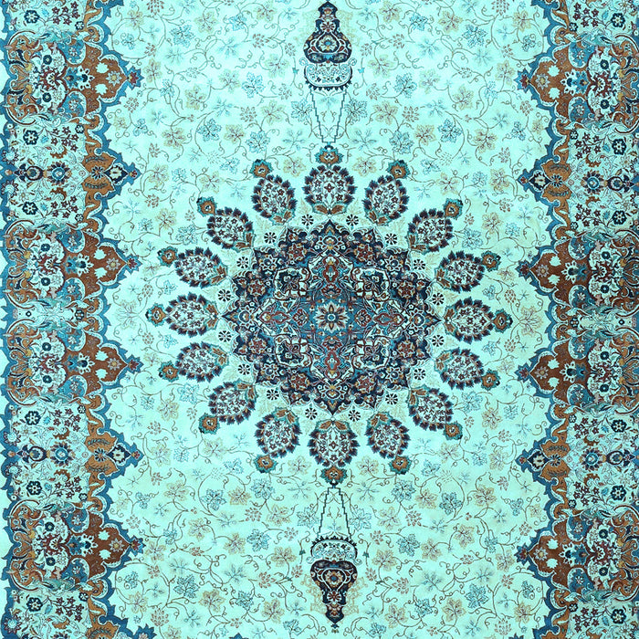 Machine Washable Medallion Light Blue Traditional Rug, wshtr4631lblu