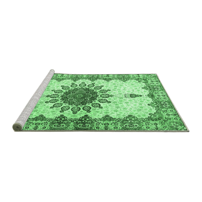 Sideview of Machine Washable Medallion Emerald Green Traditional Area Rugs, wshtr4631emgrn