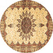 Round Machine Washable Medallion Brown Traditional Rug, wshtr4631brn