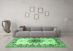 Machine Washable Medallion Emerald Green Traditional Area Rugs in a Living Room,, wshtr4631emgrn