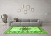 Machine Washable Medallion Green Traditional Area Rugs in a Living Room,, wshtr4631grn