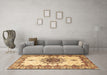 Machine Washable Medallion Brown Traditional Rug in a Living Room,, wshtr4631brn