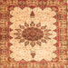 Round Machine Washable Medallion Orange Traditional Area Rugs, wshtr4631org