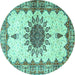 Round Machine Washable Medallion Turquoise Traditional Area Rugs, wshtr4631turq