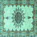 Square Machine Washable Medallion Turquoise Traditional Area Rugs, wshtr4631turq