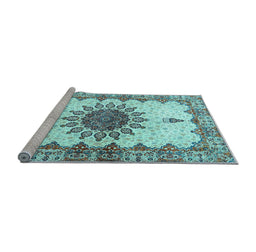 Sideview of Machine Washable Medallion Light Blue Traditional Rug, wshtr4631lblu