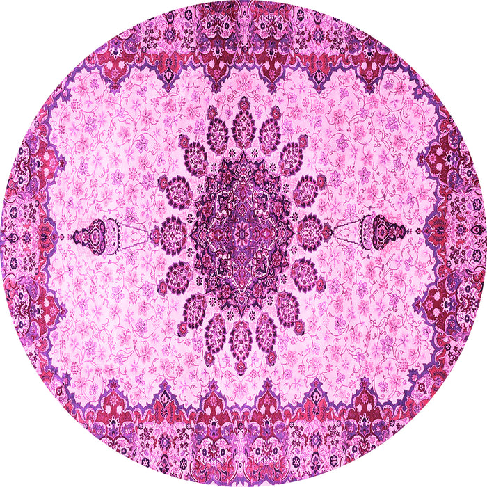 Round Machine Washable Medallion Pink Traditional Rug, wshtr4631pnk