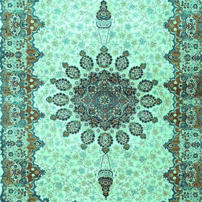 Machine Washable Medallion Turquoise Traditional Area Rugs, wshtr4631turq