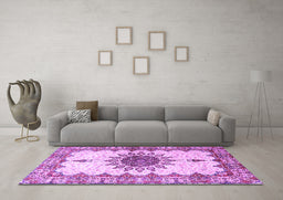 Machine Washable Medallion Purple Traditional Area Rugs in a Living Room, wshtr4631pur