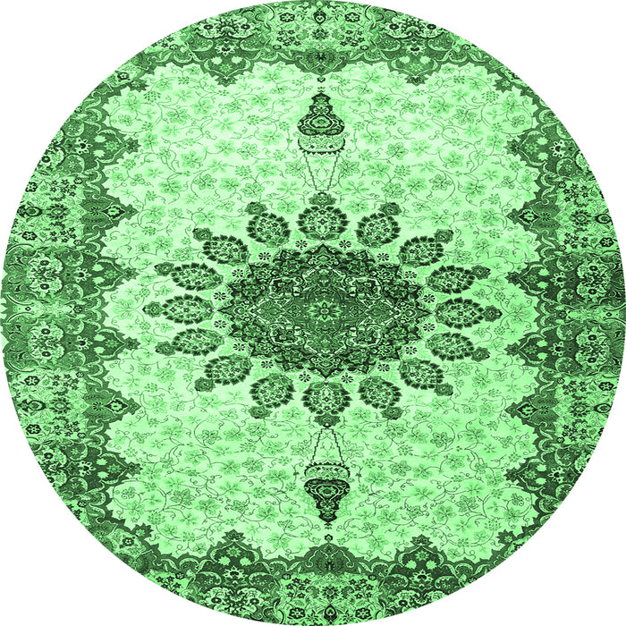 Round Machine Washable Medallion Emerald Green Traditional Area Rugs, wshtr4631emgrn