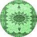 Round Machine Washable Medallion Emerald Green Traditional Area Rugs, wshtr4631emgrn