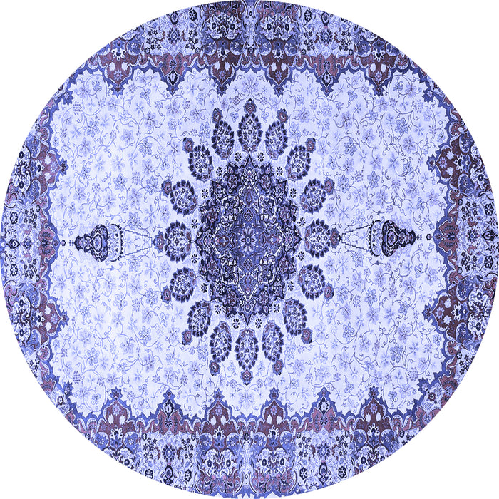 Round Machine Washable Medallion Blue Traditional Rug, wshtr4631blu