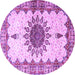 Round Machine Washable Medallion Purple Traditional Area Rugs, wshtr4631pur