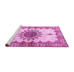 Sideview of Machine Washable Medallion Pink Traditional Rug, wshtr4631pnk