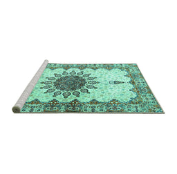 Sideview of Machine Washable Medallion Turquoise Traditional Area Rugs, wshtr4631turq