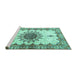 Sideview of Machine Washable Medallion Turquoise Traditional Area Rugs, wshtr4631turq