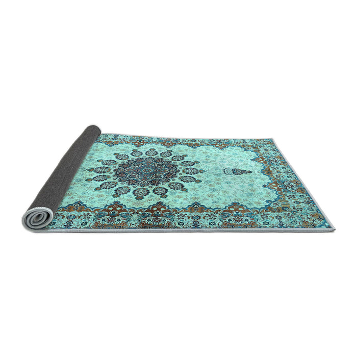 Sideview of Medallion Light Blue Traditional Rug, tr4631lblu