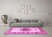 Machine Washable Medallion Pink Traditional Rug in a Living Room, wshtr4631pnk