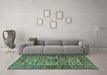 Machine Washable Animal Turquoise Traditional Area Rugs in a Living Room,, wshtr4632turq