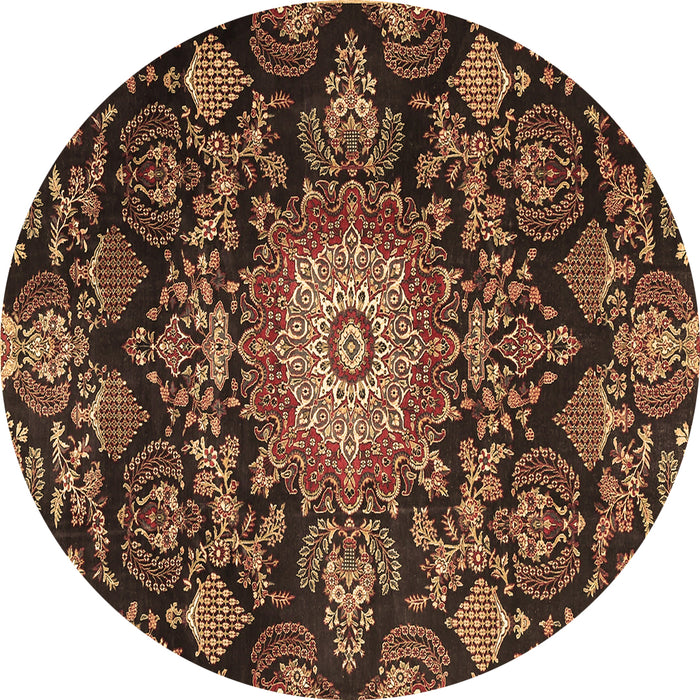 Round Machine Washable Medallion Brown Traditional Rug, wshtr4633brn
