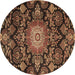 Round Machine Washable Medallion Brown Traditional Rug, wshtr4633brn