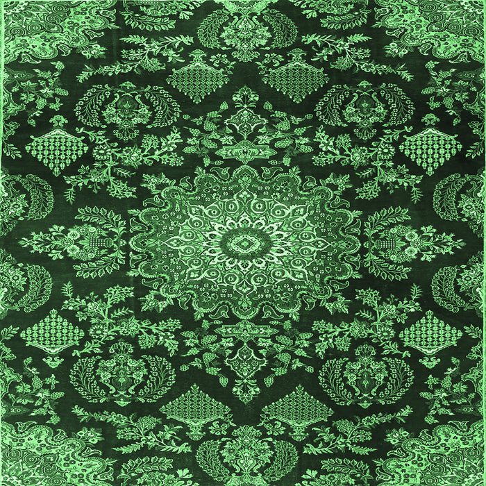 Square Machine Washable Medallion Emerald Green Traditional Area Rugs, wshtr4633emgrn