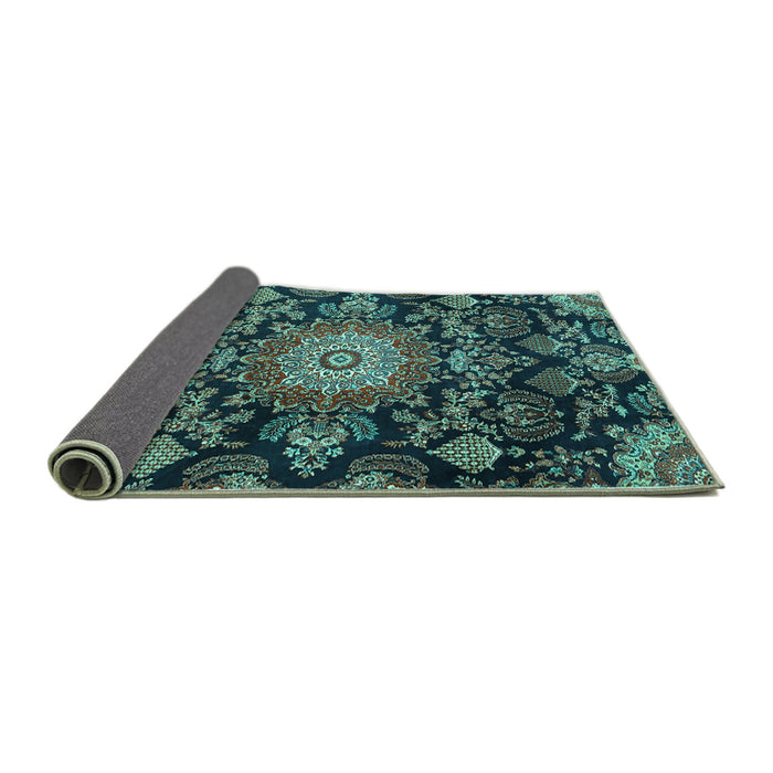 Sideview of Medallion Turquoise Traditional Rug, tr4633turq