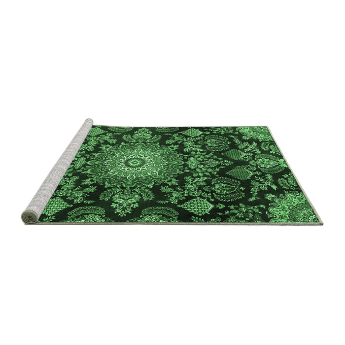 Sideview of Machine Washable Medallion Emerald Green Traditional Area Rugs, wshtr4633emgrn