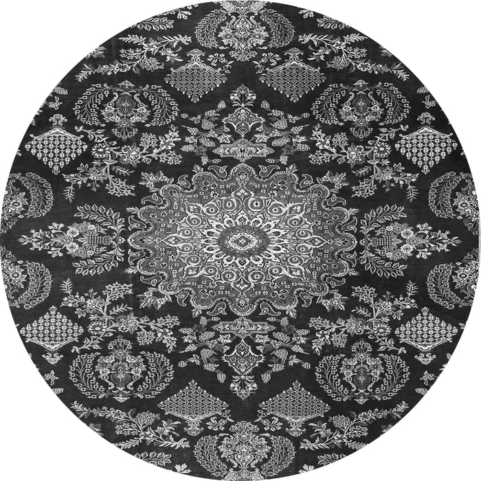 Machine Washable Medallion Gray Traditional Rug, wshtr4633gry