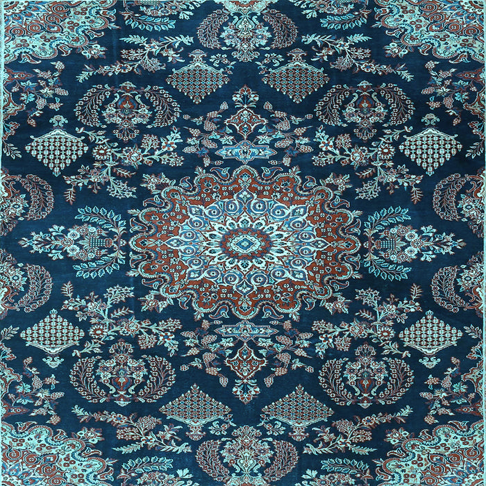 Square Medallion Light Blue Traditional Rug, tr4633lblu